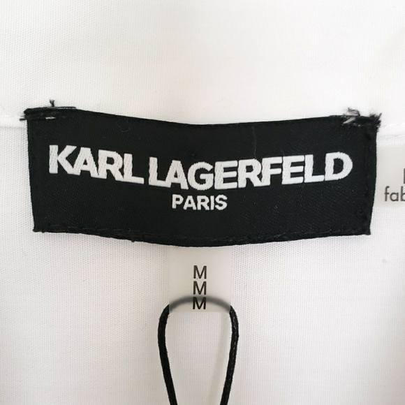 KARL LAGERFELD Long Pleated Sleeve Button Down White Shirt—NWT—M - Picture 10 of 14